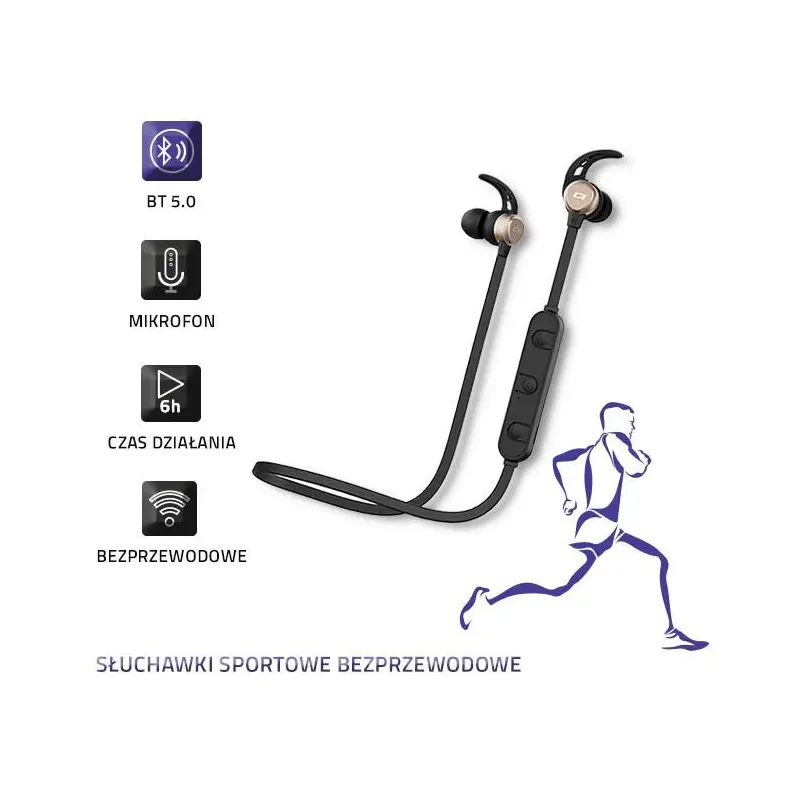 Słuchawki z mikrofonem Qoltec bezprzewodowe sportowe | | PartsPC.pl