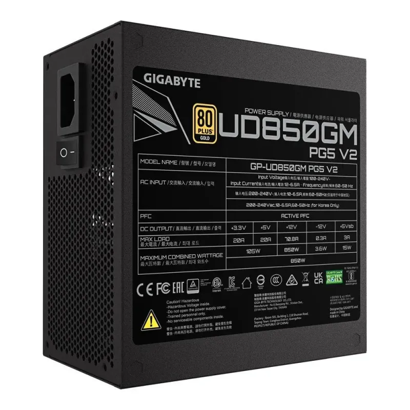 Zasilacz Gigabyte GP-UD850GM PG5 V2 850W 120mm 80+Gold | PartsPC.pl