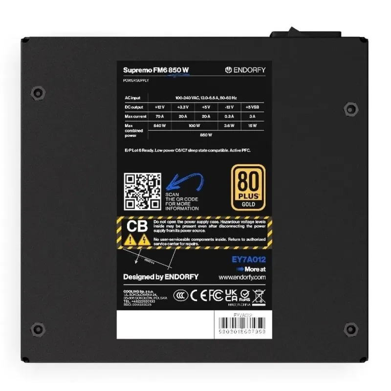 Zasilacz Endorfy Supremo FM6 850W ATX 120mm 80 Plus Gold | PartsPC.pl