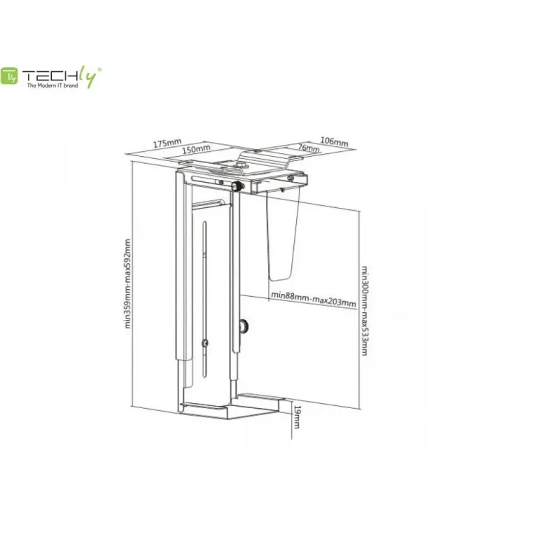 Uchwyt Techly na obudowę PC podblatowy/ścienny, | PartsPC.pl