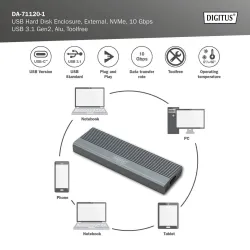 Obudowa DIGITUS USB 3.1 Typ C na dysk SSD M.2 NVMe | PartsPC.pl
