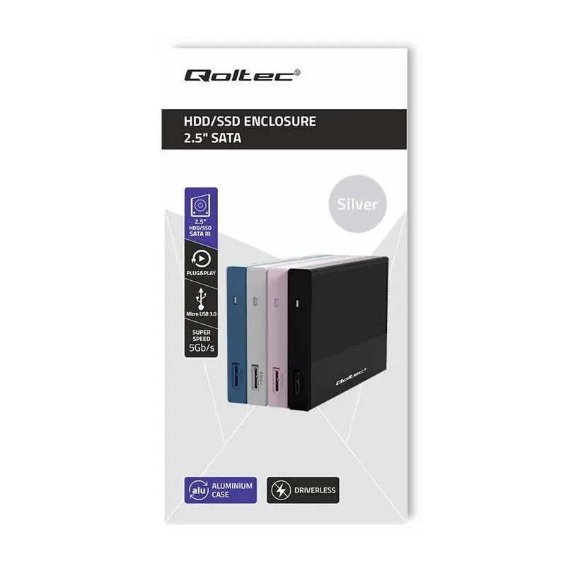 Obudowa/kieszeń Qoltec na dysk SSD HDD 2.5" | SATA | USB | PartsPC.pl