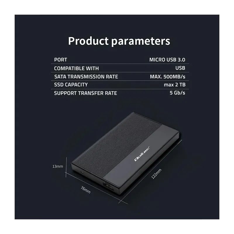 Obudowa/kieszeń Qoltec na dysk SSD HDD 2.5" | SATA | USB | PartsPC.pl
