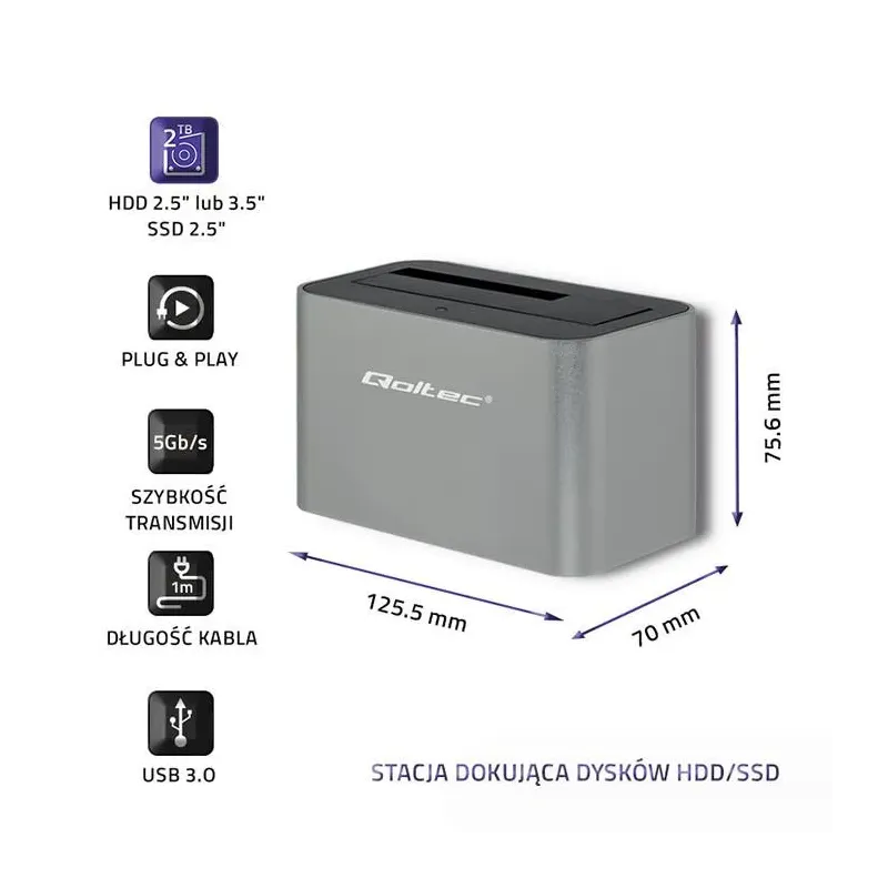 Stacja dokująca Qoltec dysków HDD/SSD | 2.5" / 3.5" SATA... | PartsPC.pl