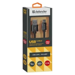 Kabel USB Defender AM-micro BM 1m 2,1A czarny | PartsPC.pl