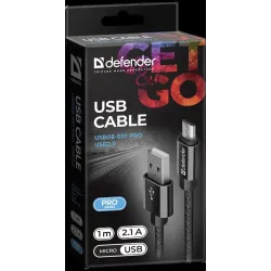 Kabel USB Defender AM-micro BM 1m 2,1A czarny | PartsPC.pl