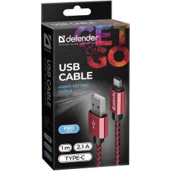 Kabel USB Defender AM-TYPE C 1m 2,1A czerwony | PartsPC.pl