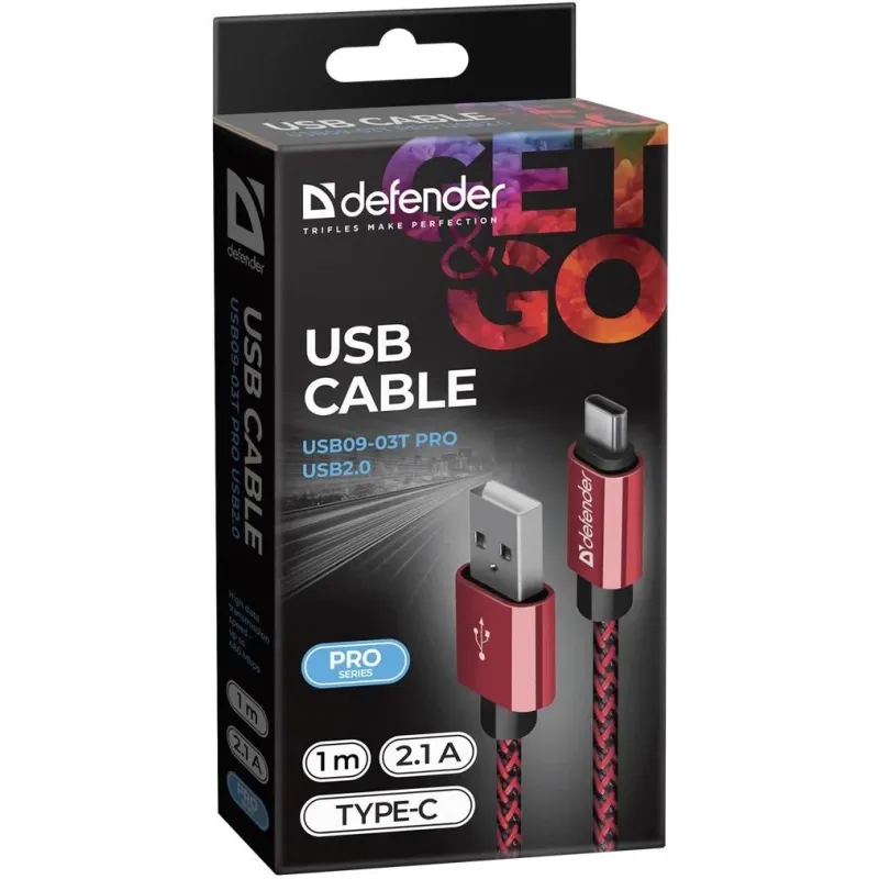 Kabel USB Defender AM-TYPE C 1m 2,1A czerwony | PartsPC.pl