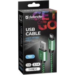 Kabel USB Defender AM-TYPE C 1m 2,1A zielono-czarny | PartsPC.pl