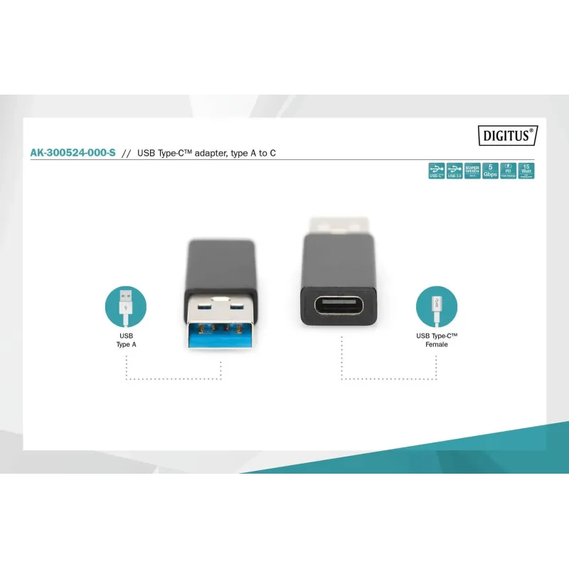 Adapter DIGITUS USB 3.0 HighSpeed Typ USB C/USB A M/Ż | PartsPC.pl