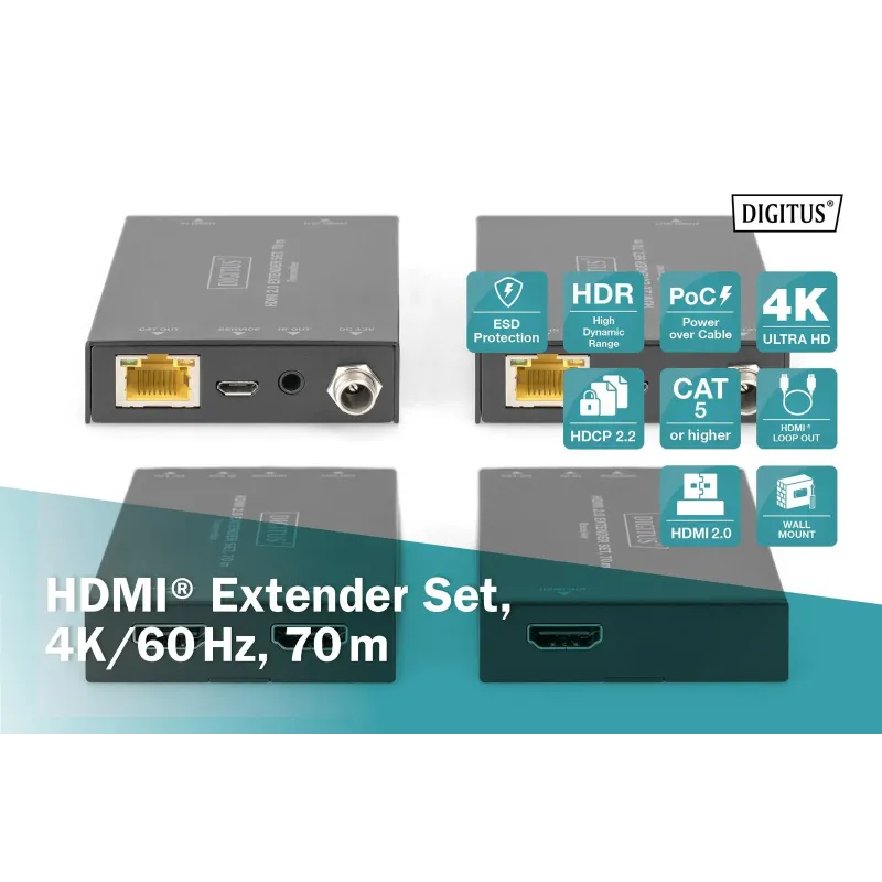 Przedłużacz/Extender DIGITUS HDMI 70m po skrętce | PartsPC.pl
