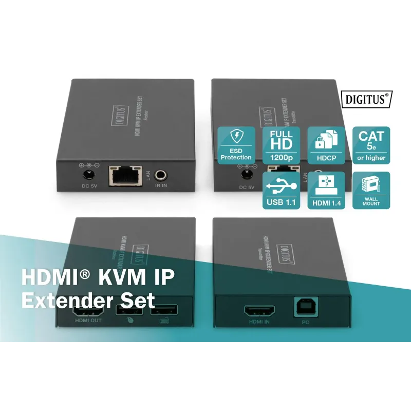 Przedłużacz/Extender DIGITUS KVM HDMI+USB 150m po Cat.5e... | PartsPC.pl