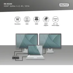 Rozdzielacz/Splitter HDMI DIGITUS 2-portowy 4K/30Hz EDID | PartsPC.pl