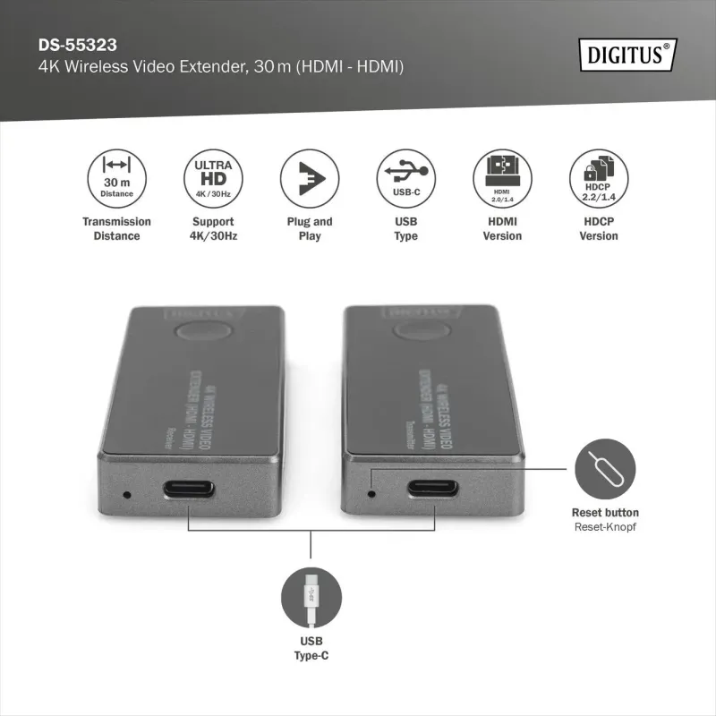 Przedłużacz/Extender DIGITUS HDMI bezprzewodowy 30m UHD | PartsPC.pl