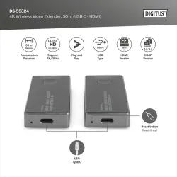 Przedłużacz/Extender DIGITUS USB-C - HDMI bezprzewodowy | PartsPC.pl