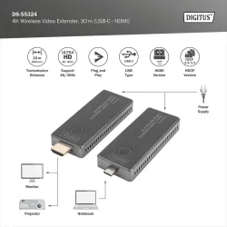 Przedłużacz/Extender DIGITUS USB-C - HDMI bezprzewodowy | PartsPC.pl