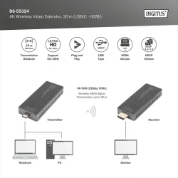 Przedłużacz/Extender DIGITUS USB-C - HDMI bezprzewodowy | PartsPC.pl