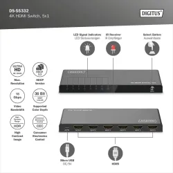 Przełącznik/Switch DIGITUS HDMI 5x1, 4K/60Hz UHD z HDR, | PartsPC.pl