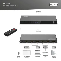 Przełącznik/Switch DIGITUS HDMI 5x1, 4K/60Hz UHD z HDR, | PartsPC.pl