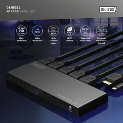 Przełącznik/Switch DIGITUS HDMI 5x1, 4K/60Hz UHD z HDR, | PartsPC.pl