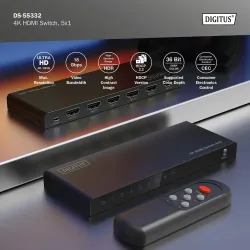 Przełącznik/Switch DIGITUS HDMI 5x1, 4K/60Hz UHD z HDR, | PartsPC.pl