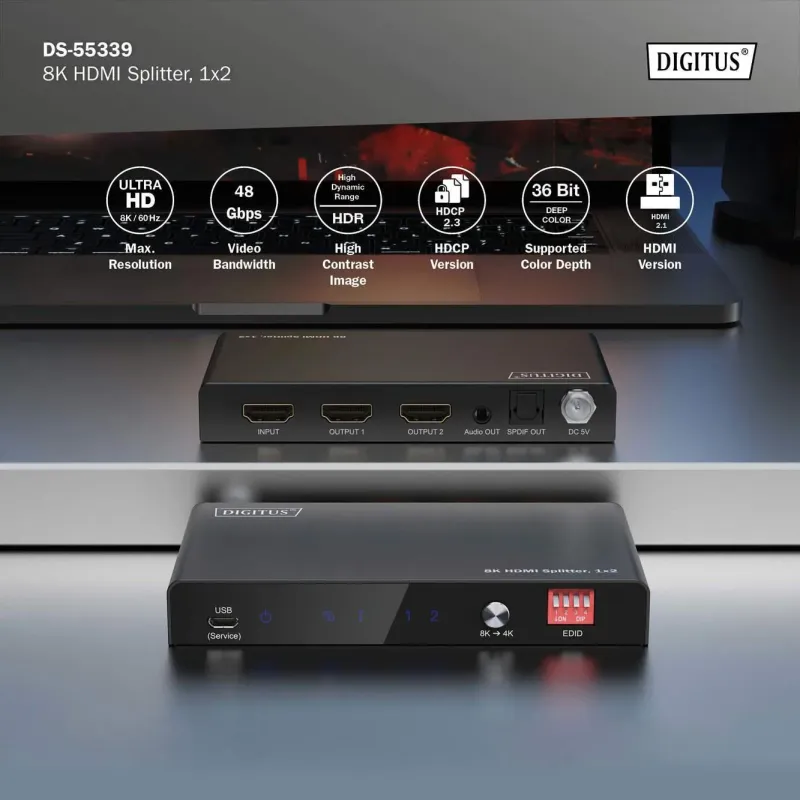Rozdzielacz/Splitter DIGITUS HDMI 1x2, 8K/60Hz (4:4:4) z | PartsPC.pl