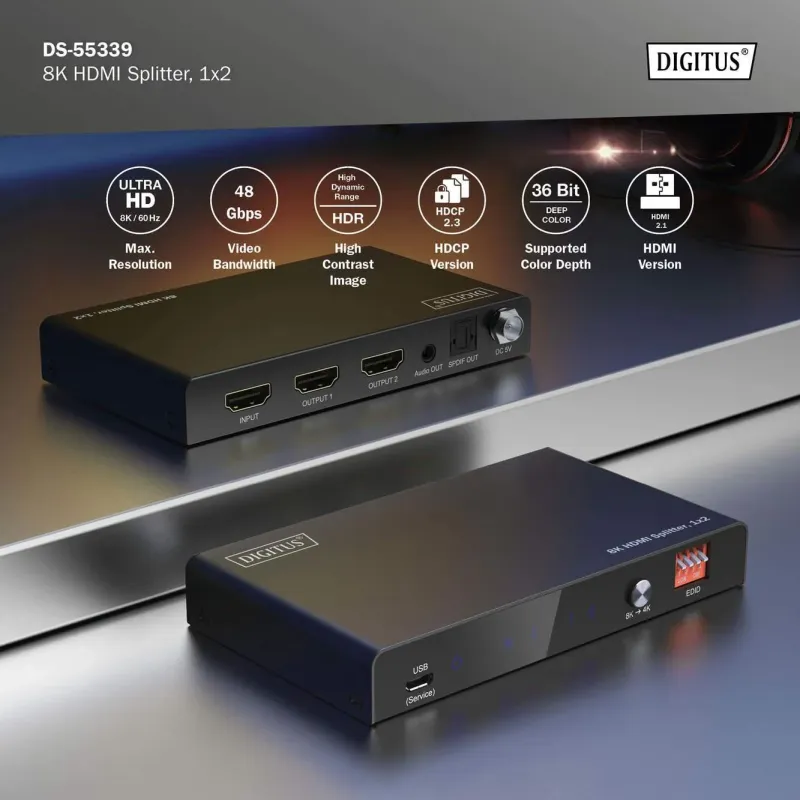 Rozdzielacz/Splitter DIGITUS HDMI 1x2, 8K/60Hz (4:4:4) z | PartsPC.pl