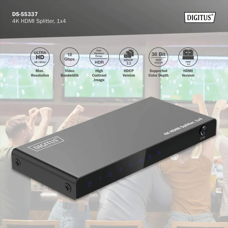 Rozdzielacz/Splitter DIGITUS HDMI 1x4, 4K/60Hz UHD z | PartsPC.pl
