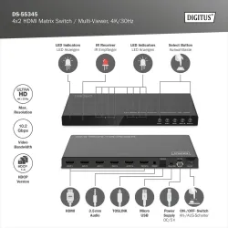 Przełącznik/Matrix DIGITUS HDMI 4/2-porty 4K/30Hz UHD... | PartsPC.pl