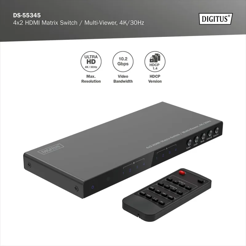 Przełącznik/Matrix DIGITUS HDMI 4/2-porty 4K/30Hz UHD... | PartsPC.pl