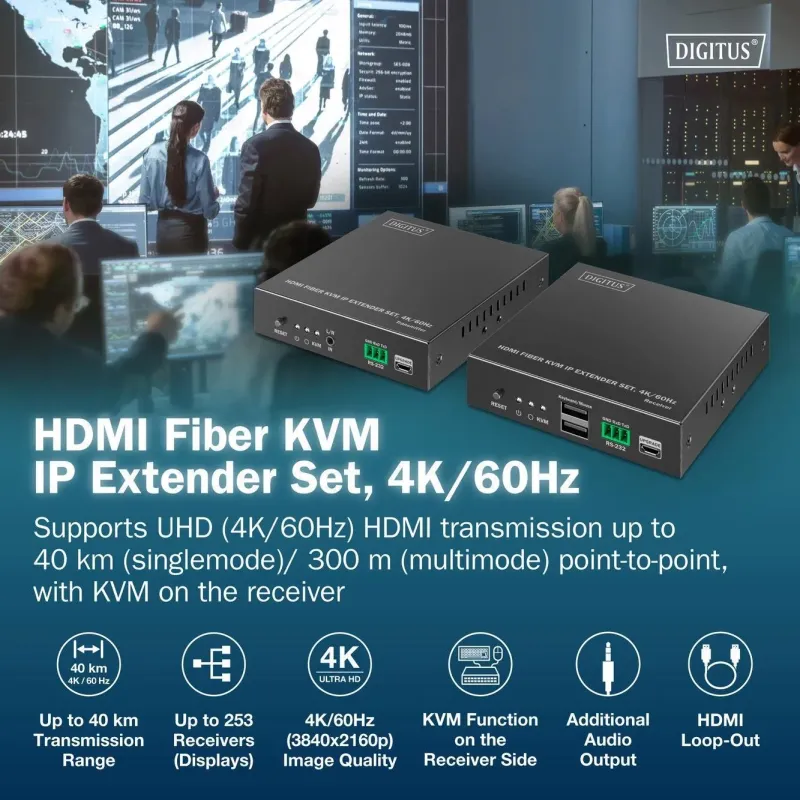 Przedłużacz/Extender światłowodowy DIGITUS KVM HDMI+USB... | PartsPC.pl