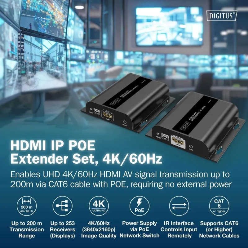 Przedłużacz/Extender DIGITUS HDMI 120/200m po kat.6 | PartsPC.pl