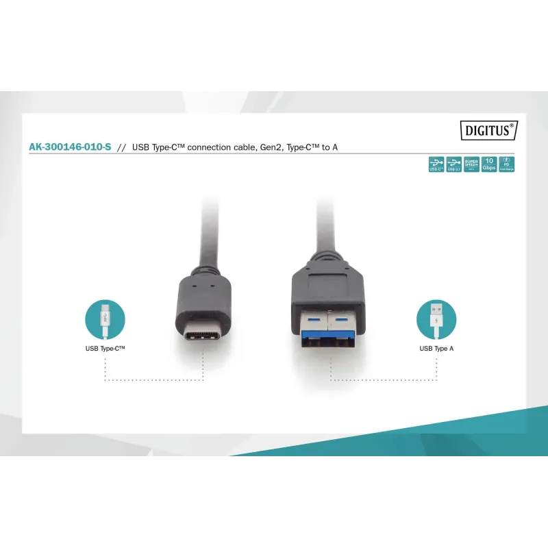 Kabel DIGITUS USB 3.1 Gen.2 SuperSpeed+ 10Gbps Typ USB | PartsPC.pl
