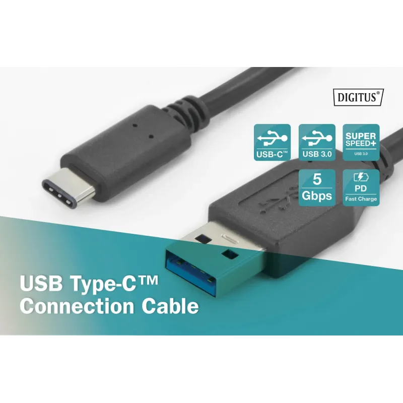 Kabel USB 3.0 DIGITUS SuperSpeed Typ USB A/USB C M/M | PartsPC.pl