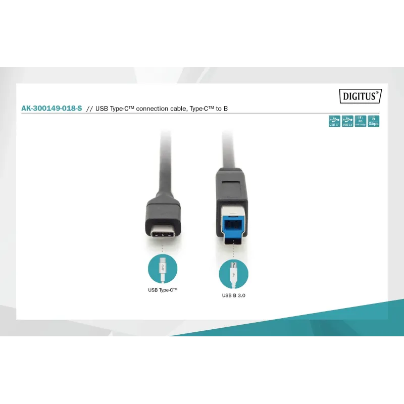 Kabel DIGITUS USB 3.0 SuperSpeed 5Gbps Typ USB C/B M/M | PartsPC.pl