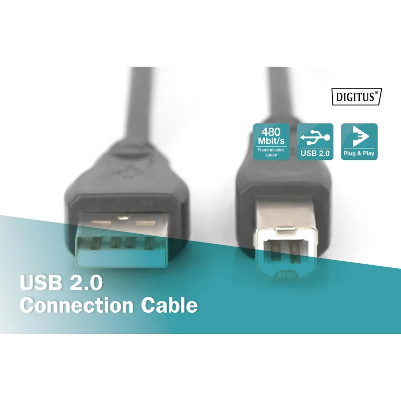 Kabel drukarkowy USB DIGITUS 2.0 A/M - USB B /M 5m czarny | PartsPC.pl