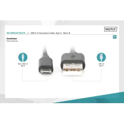 Kabel USB DIGITUS 2.0, typ A - B micro, 1m czarny | PartsPC.pl