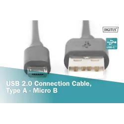 Kabel USB DIGITUS 2.0, typ A - B micro, 3m, czarny | PartsPC.pl