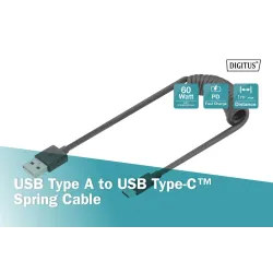 Kabel USB 2.0 DIGITUS spiralny USB A/USB C, PD 60W, | PartsPC.pl