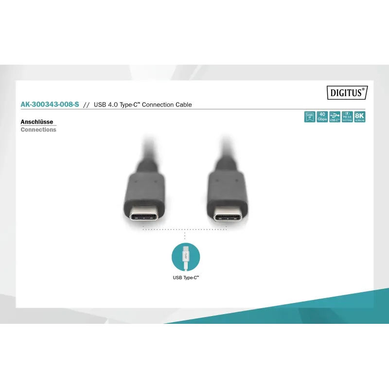 Kabel USB 4.0 DIGITUS Typ USB C/USB C M/M 40Gbps PD 3.1 | PartsPC.pl
