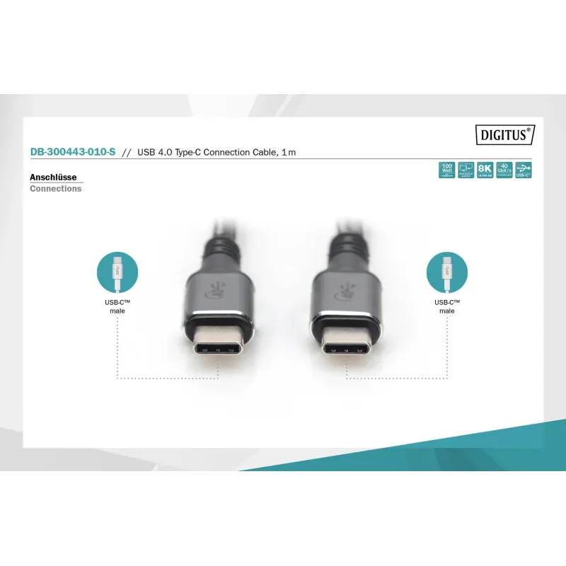 Kabel połączeniowy DIGITUS PREMIUM USB 4.0 Typ USB C/USB | PartsPC.pl