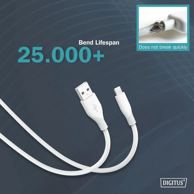 Kabel zasilający DIGITUS silikonowy USB-A - Lightning, | PartsPC.pl