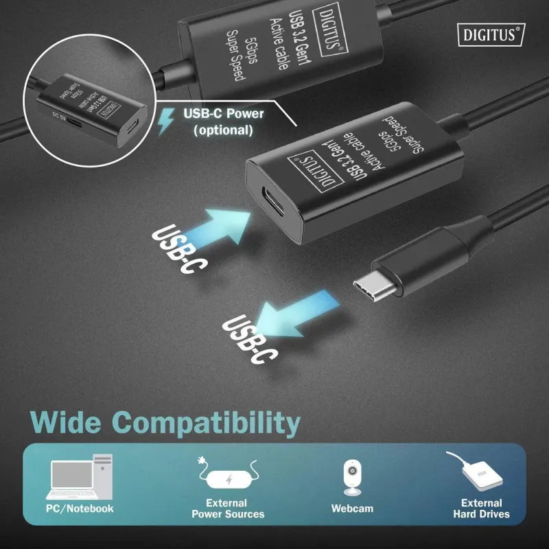 Kabel przedłużający aktywny DIGITUS DA-73109, USB 3.2 | PartsPC.pl