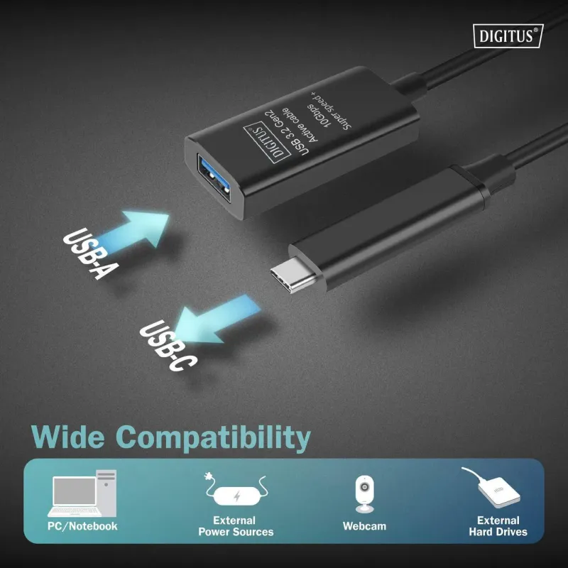 Kabel przedłużający aktywny DIGITUS DA-73113, USB 3.2 | PartsPC.pl