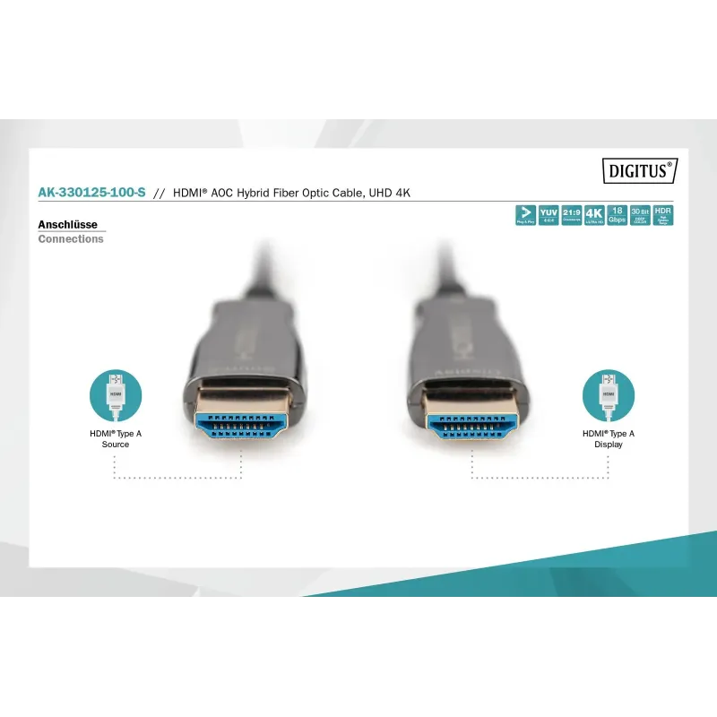 Kabel DIGITUS połączeniowy hybrydowy AOC HDMI 2.0 | PartsPC.pl