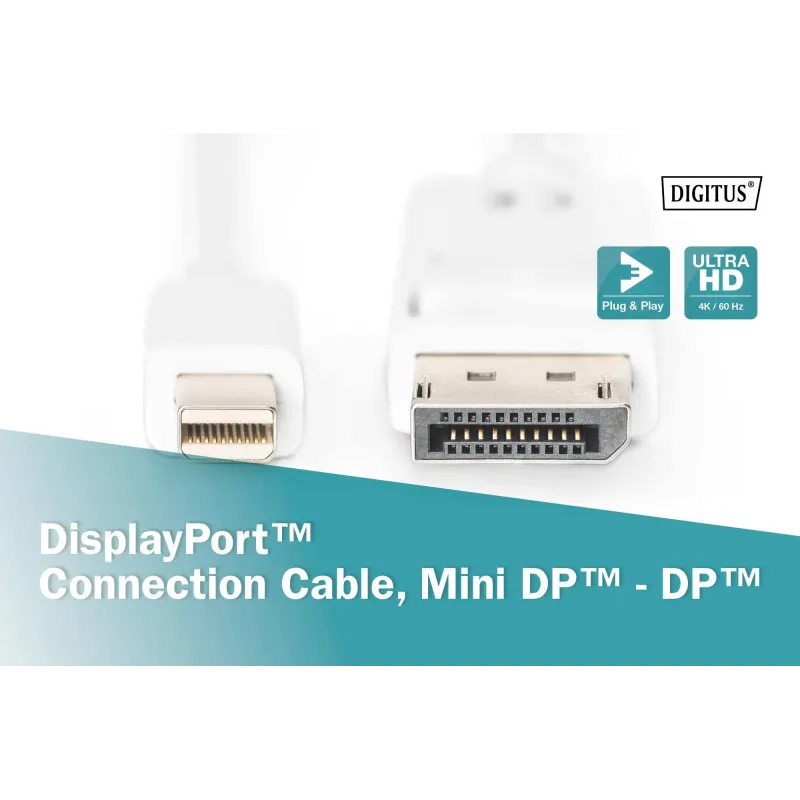 Kabel DisplayPort DIGITUS DP/M-DPmini /M, 1.1a biały, 2m | PartsPC.pl