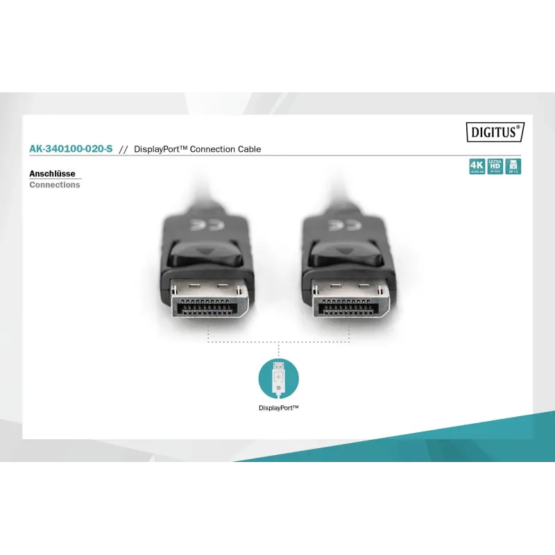 Kabel DisplayPort DIGITUS z zatrzaskami 4K 60Hz UHD Typ | PartsPC.pl