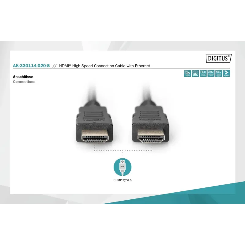 Kabel HDMI DIGITUS AK-330114-020-S Highspeed 1.4 z Eth. | PartsPC.pl