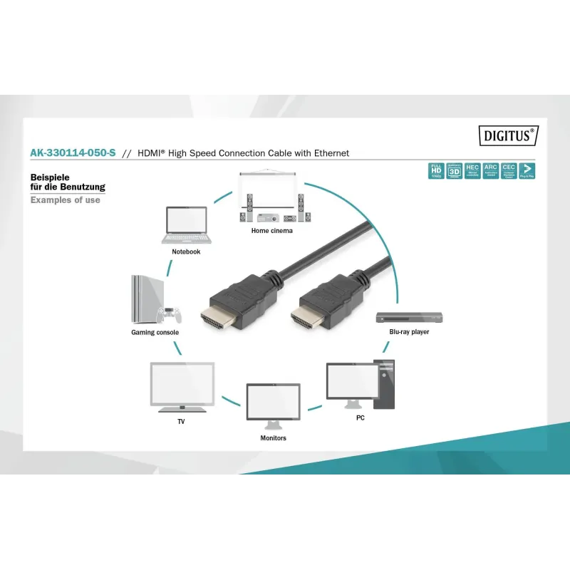 Kabel HDMI DIGITUS AK-330114-050-S Highspeed 1.4 z Eth. | PartsPC.pl
