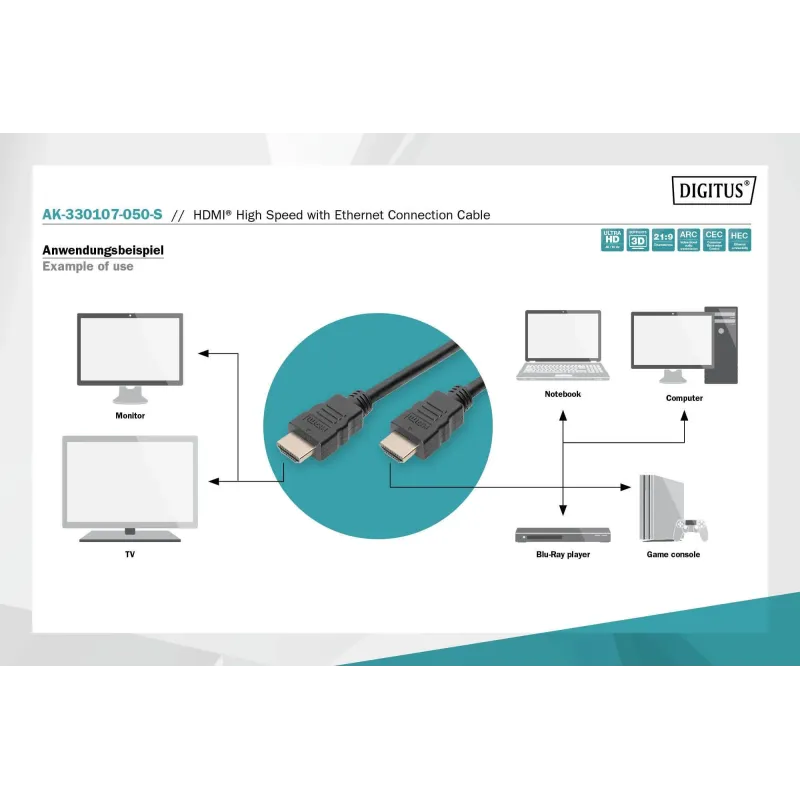 Kabel DIGITUS połączeniowy HDMI 1.4 High Speed Ethernet | PartsPC.pl